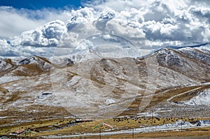 Astonishing Tibetan cloudy sky and high altitude snowy mountains